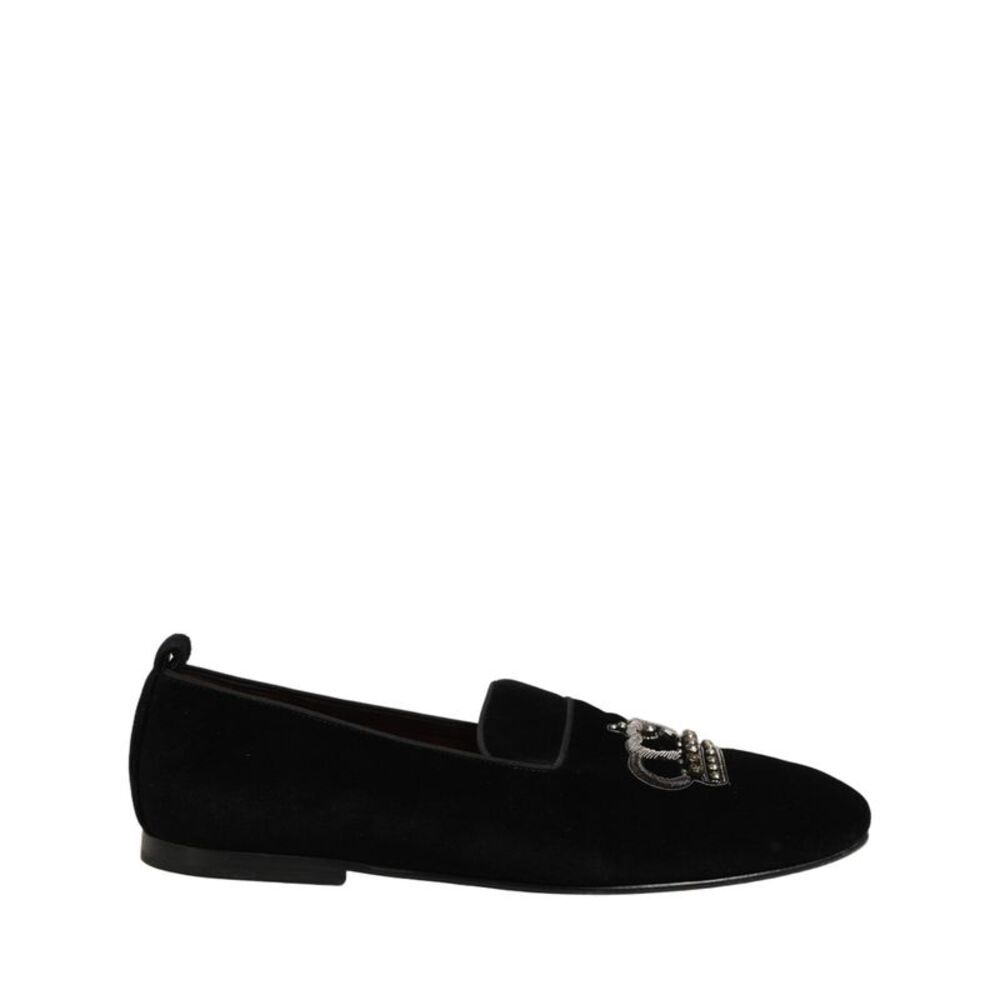Dolce & Gabbana Black Crown Embellished Men Loafers Men's Shoes